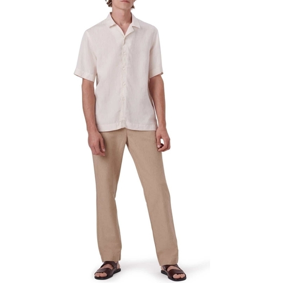 BUGATCHI Shaped Fit Short Sleeve Linen Button-Up Camp Shirt Size M - Picture 4 of 16